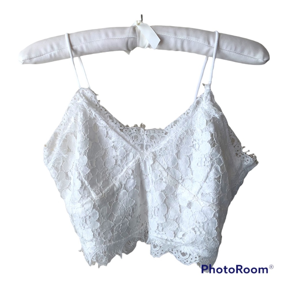 White Lace Crop Top Shein Size Small Side Zip Spaghetti Straps